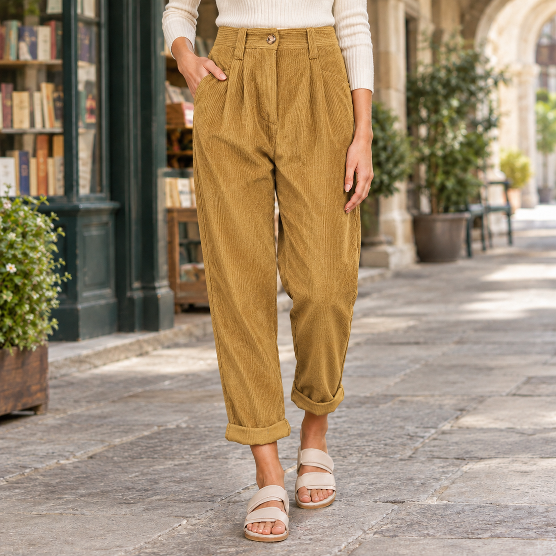 Alba-Hope Relaxed Corduroy Pants - Mustard