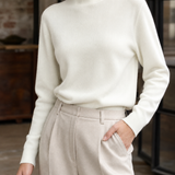 Valeria-Pearl Mock Neck Sweater - White