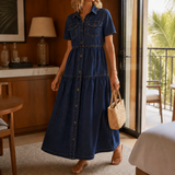 Estelle-Claire Tiered Denim Dress - Navy Blue