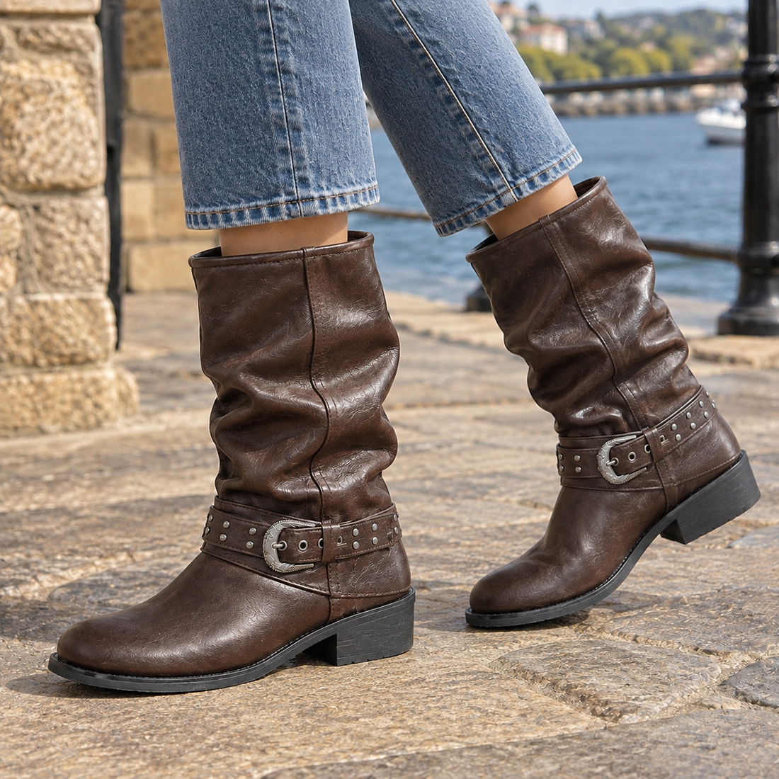 Foligno-Firenze Buckle Boots - Brown