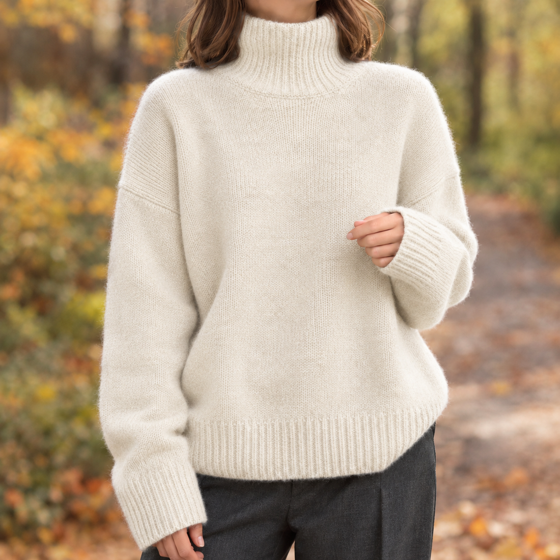 Brooke-Sage Turtleneck Sweater - Off White