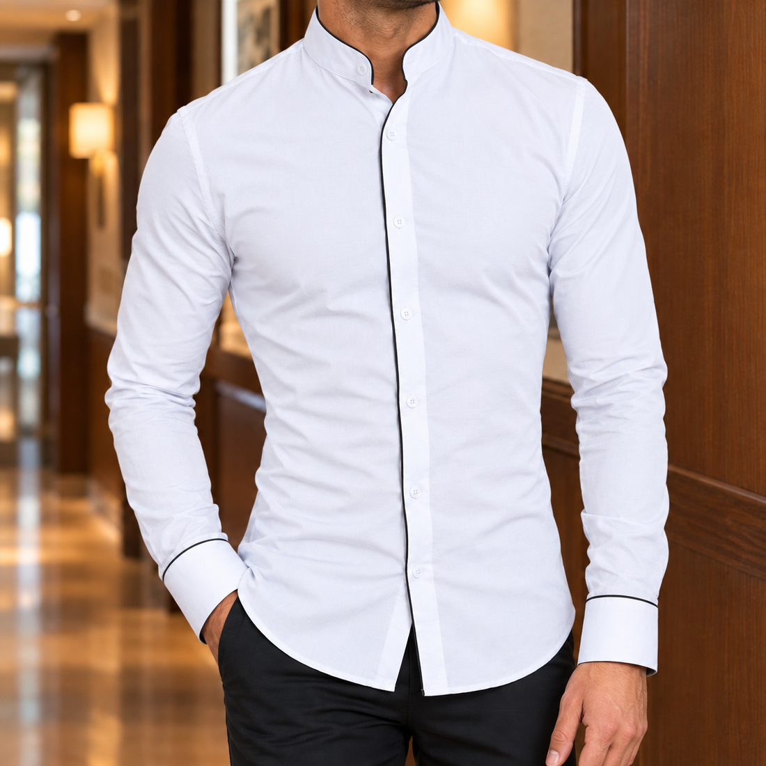 Zephyrin Band Collar Shirt - White