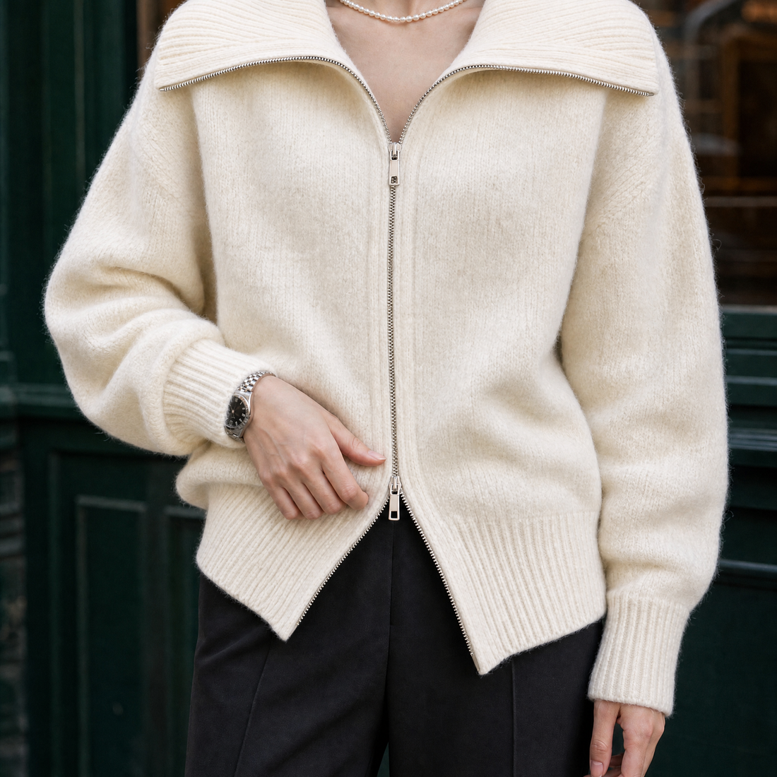 Etta-Rose Zip Collar Sweater - Off White