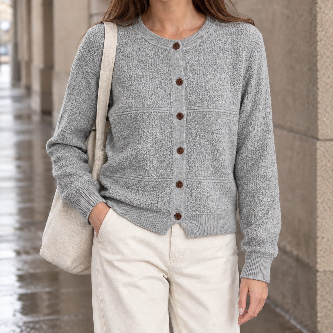 Ninon-Hope Textured Cardigan - Gray
