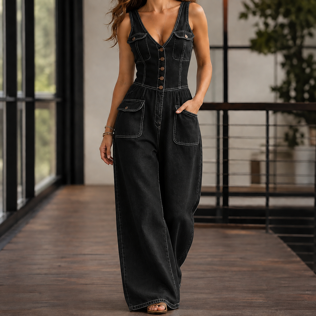 Simone-Hope V Neck Jumpsuit - Black