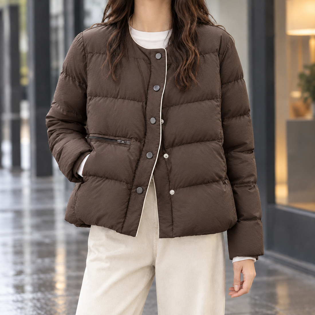Ashley-Sage Quilted Jacket - Coffee