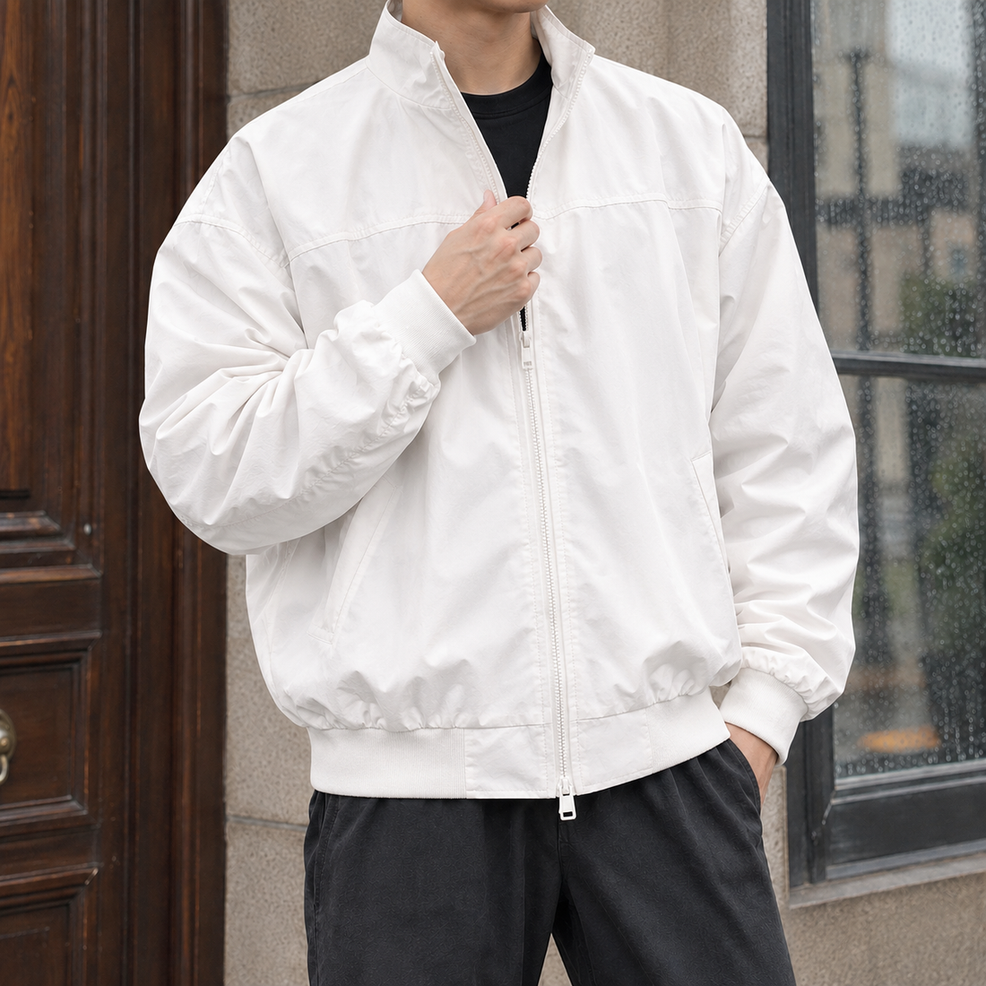 Hudson Stand Collar Jacket - Ivory White