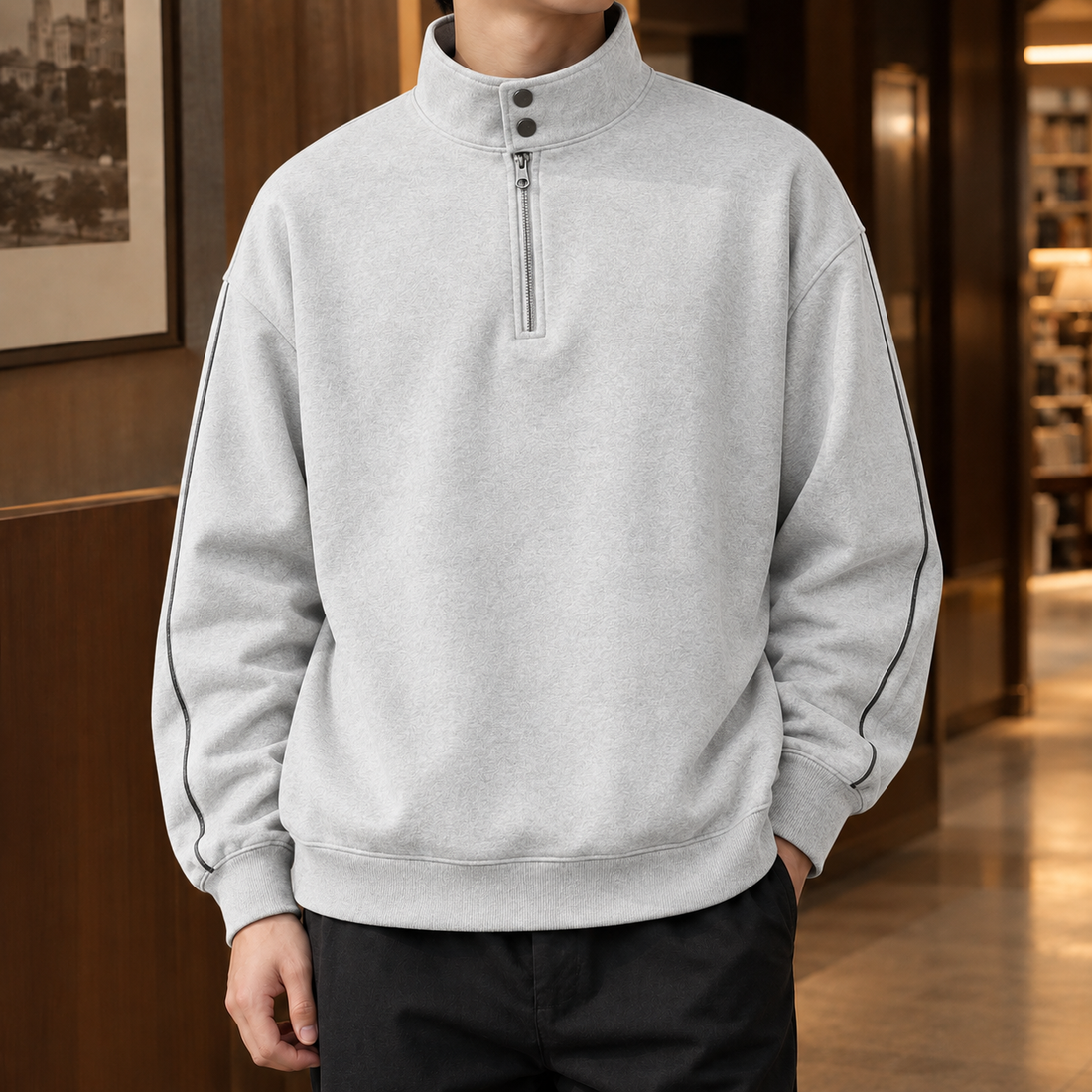 Marcel Stand Collar Sweatshirt - White Ash