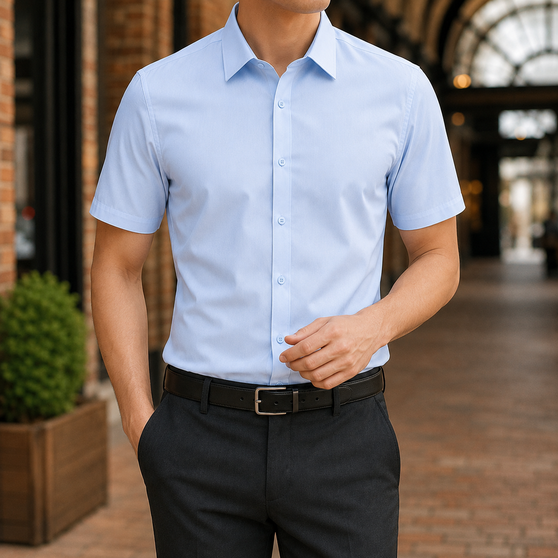 Aldous Slim Fit Shirt - Short Sleeve Shirt Light Blue