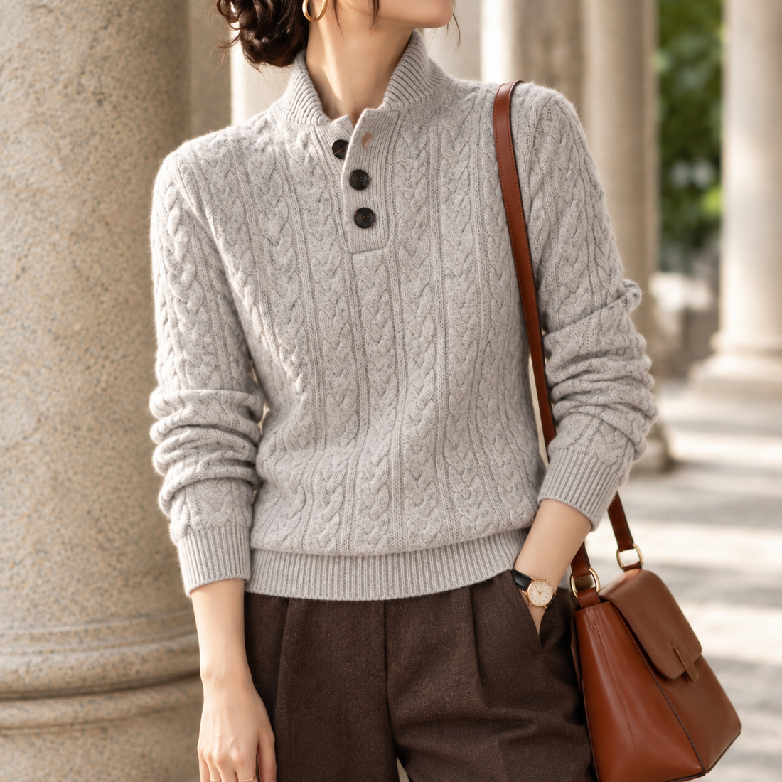 Brigitta-Rae Cable Knit Sweater - Light Gray