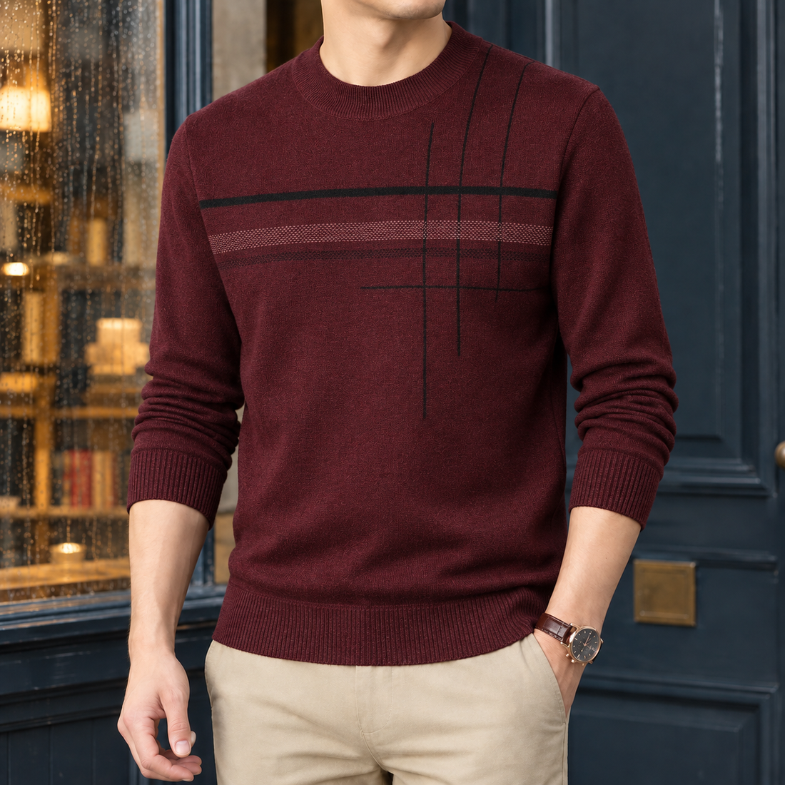 Brendan Geometric Knit Sweater - Red