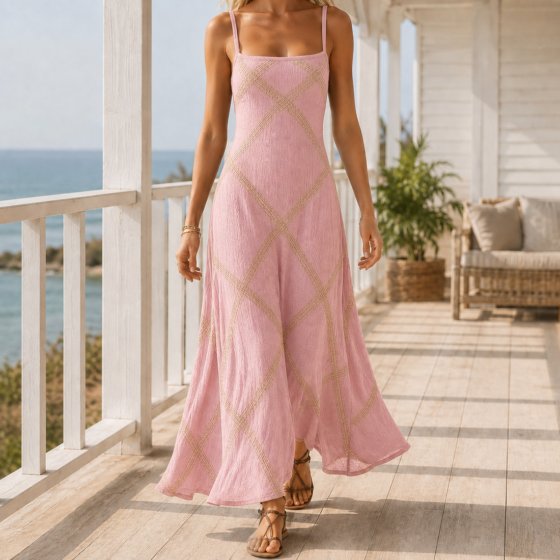 Carmen-Mae Geometric Maxi Dress - Pink