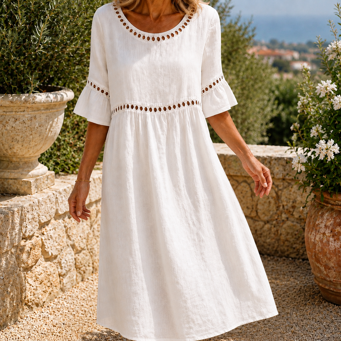 Estella-Rae Eyelet Midi Dress - White