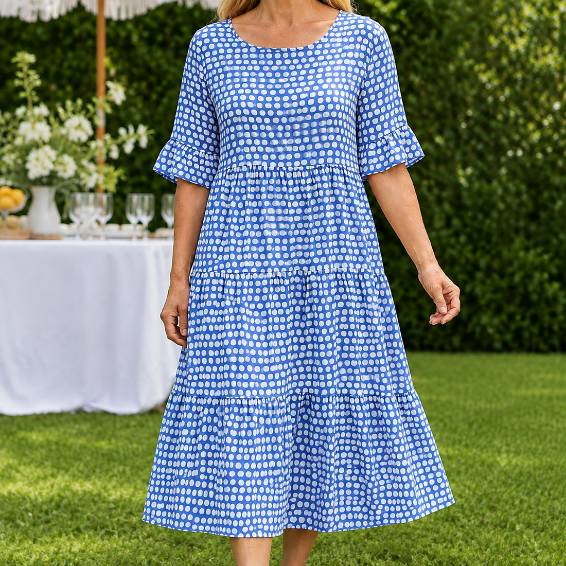 Hazel Tiered Midi Dress - Blue