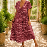 Sabina-Claire Printed Dress - Rouge Vin