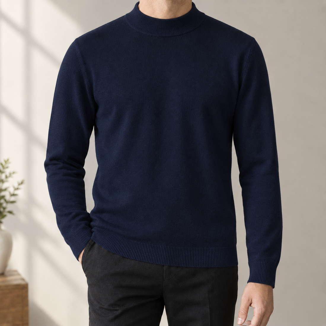 Alphonse Mock Neck Sweater - Navy Blue