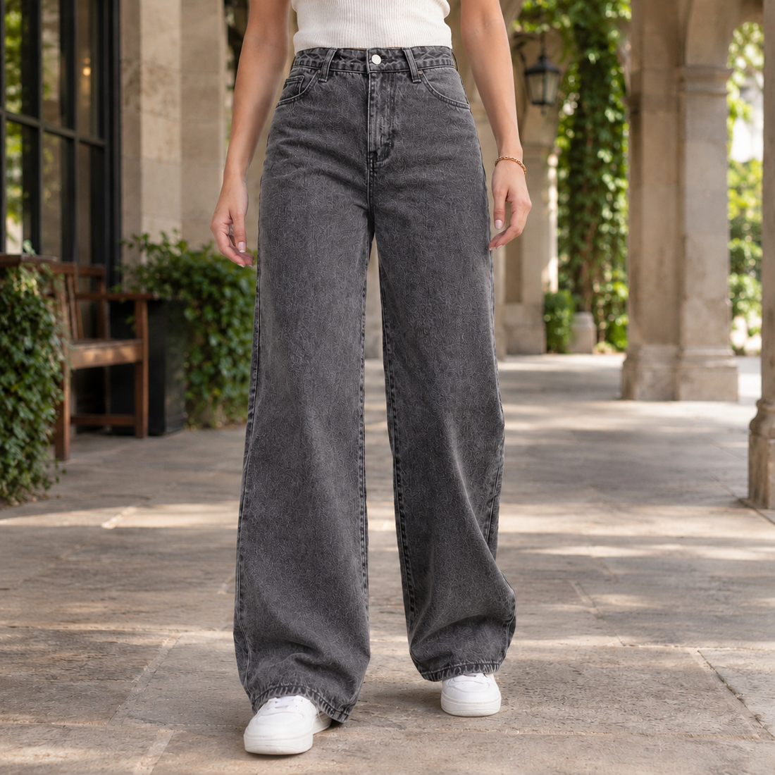 Azalea Wide Leg Jeans - Gray