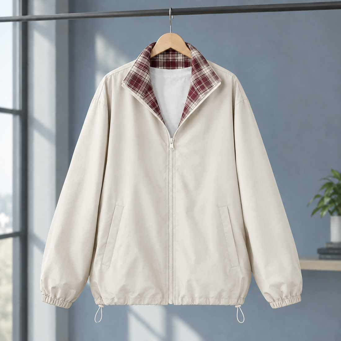 Magnus Plaid Collar Jacket - Cream