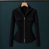 Evelina-Claire Ribbed Zip Cardigan - Black