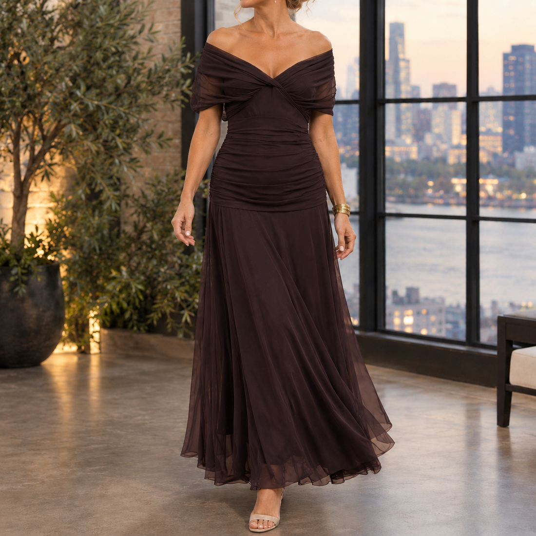 Sylvie-Elise Draped Maxi Dress - Brown