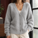 Zelie-Louise V-Neck Cardigan - Light Gray