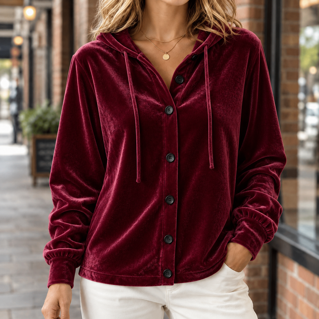 Ottilia Velvet Cardigan - Red