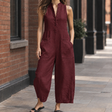 Melisande Barrel Leg Jumpsuit - Wine Red