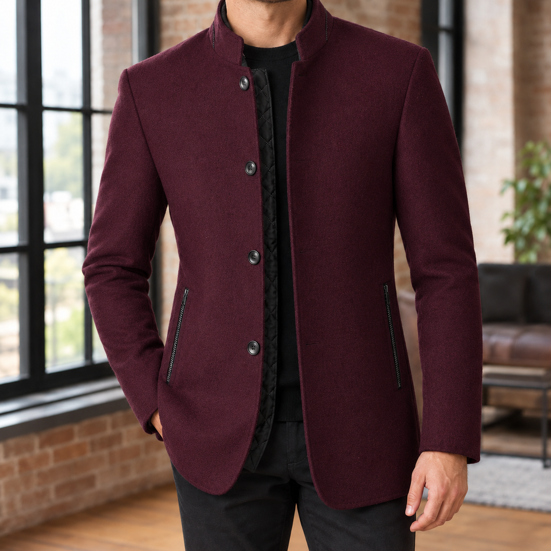 Oliver Stand Collar Jacket - Wine Red