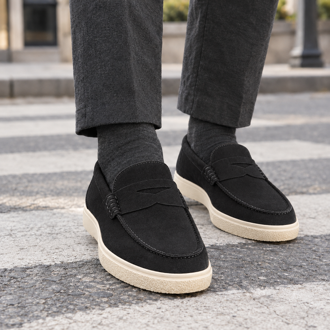Rusconi-Capri Suede Loafers - Black