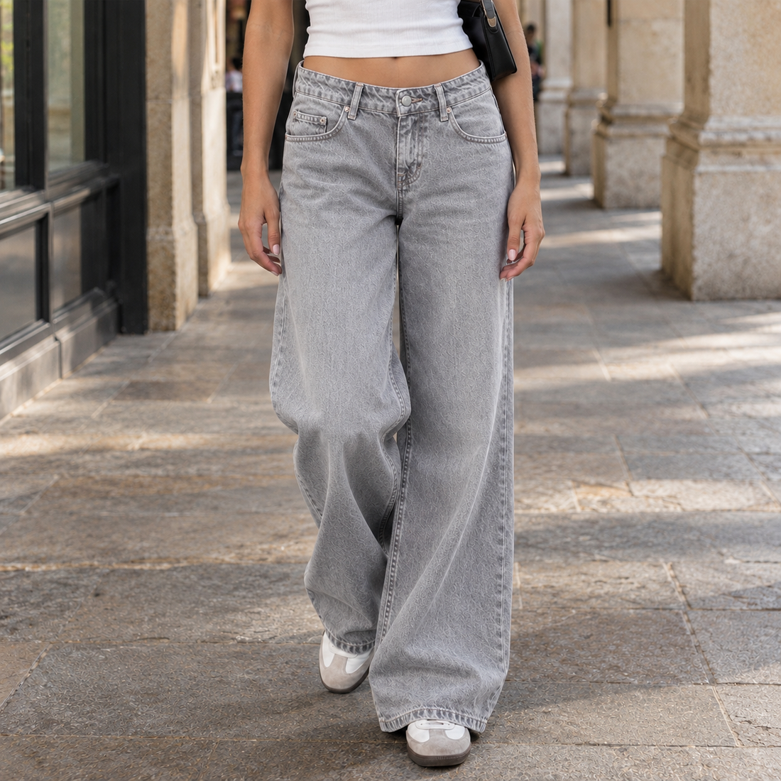Edith-Louise Wide Leg Jeans - Light Gray