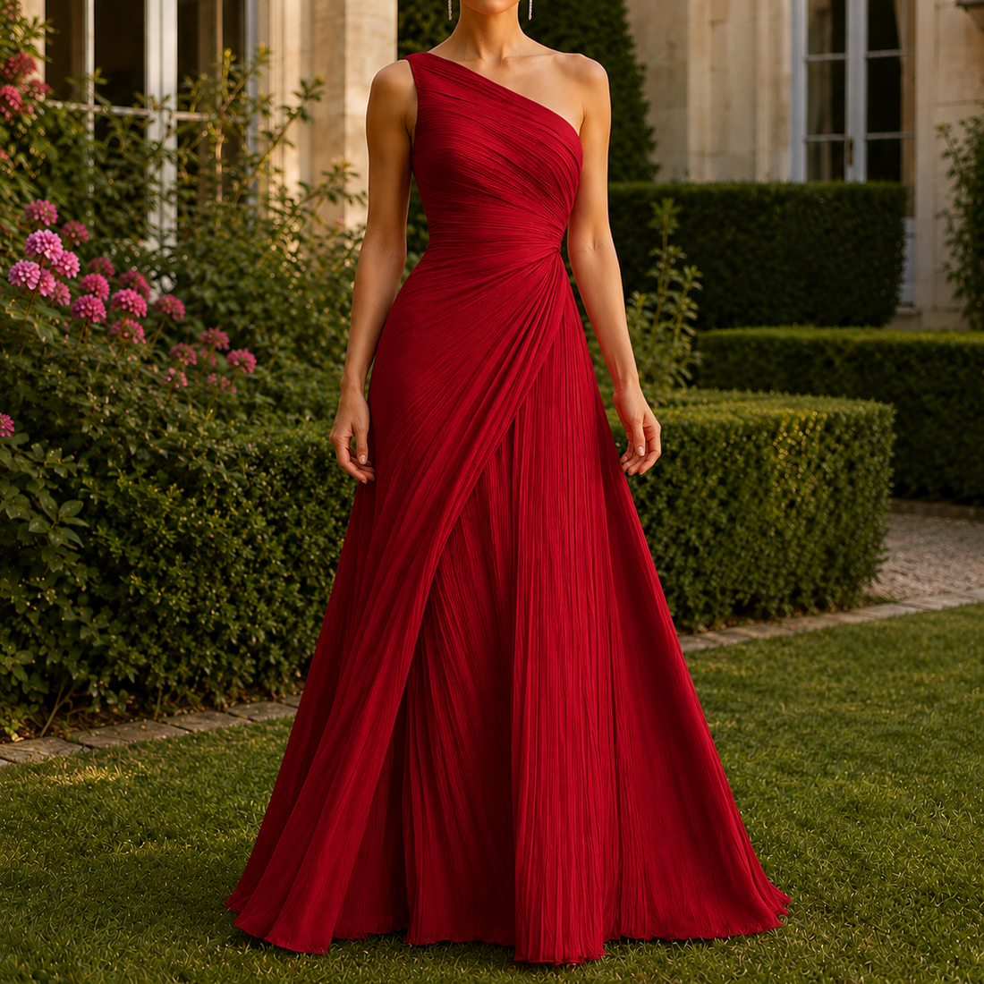Leonie-Mae One-Shoulder Dress - Red