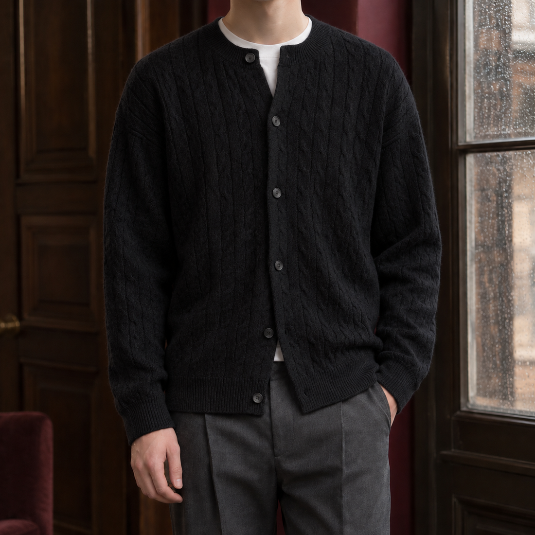 Brandon Cable Cardigan - Black