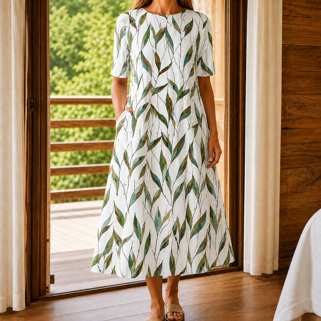 Eva Floral Midi Dress - Green