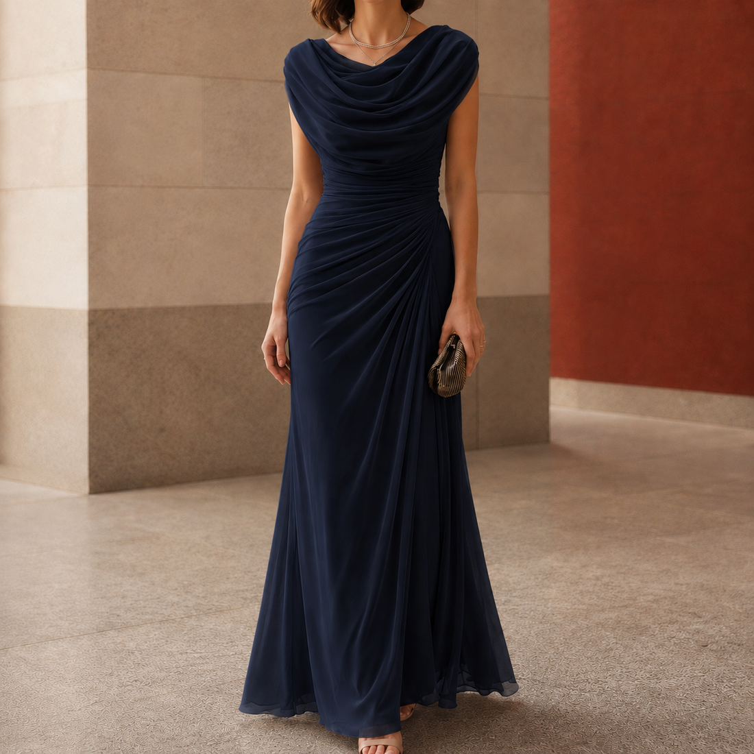 Sylvie-Skye Cowl Maxi Dress - Navy Blue
