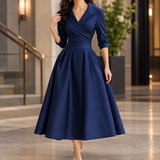 Mercedes-Eve Wrap Midi Dress - Dark Blue