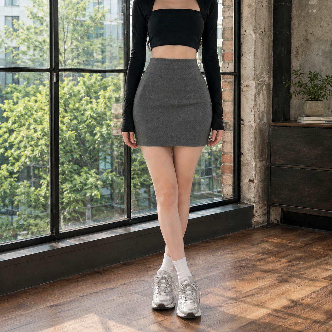 Imogen-Skye High-Waist Mini Skirt - Dark Gray