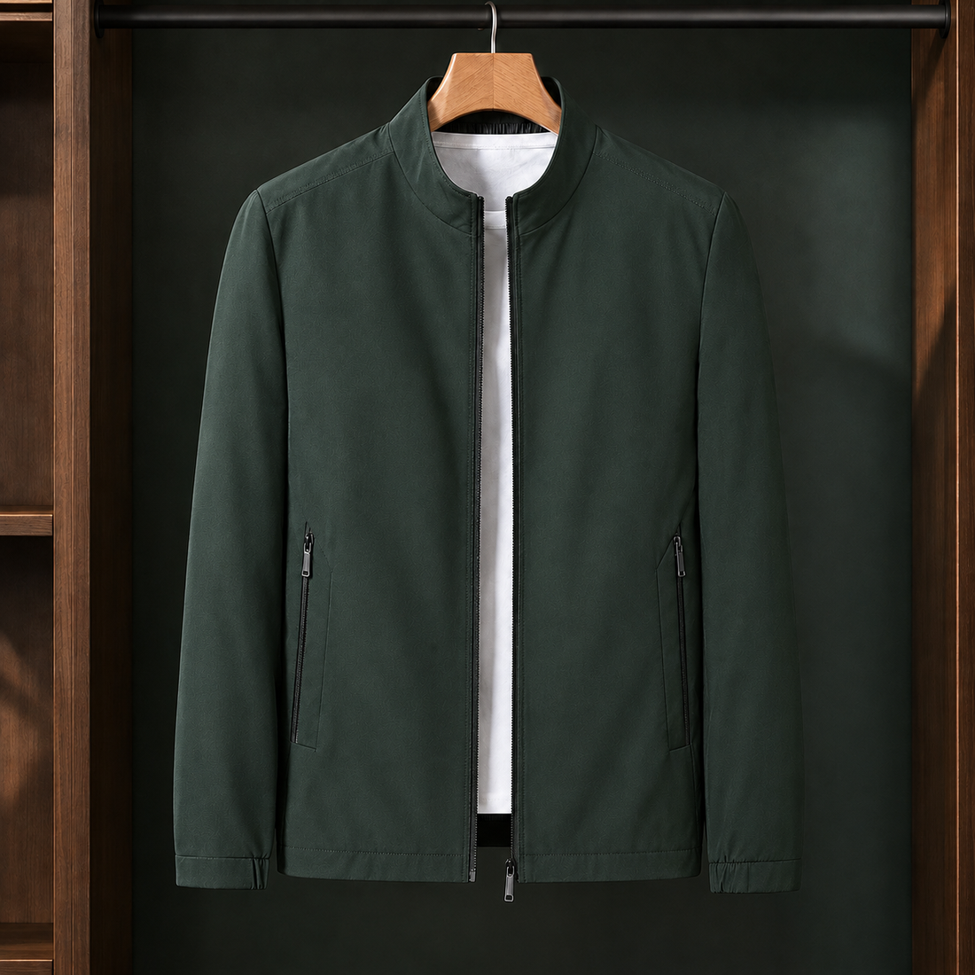 Vaughn Stand Collar Jacket - Forest Green