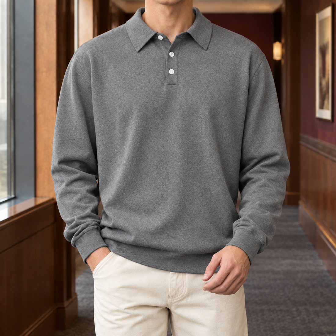 Ross Open Collar Polo - Gray