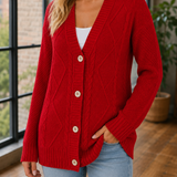 Evelina-Rae Cable Knit Sweater - Red