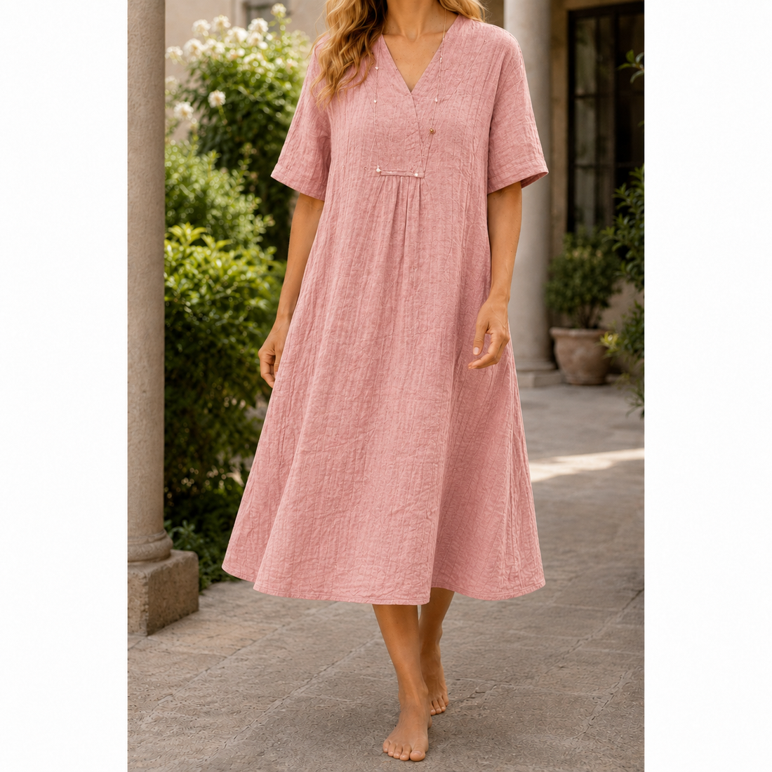 Anouk-Kate Crinkle Midi Dress - Pink