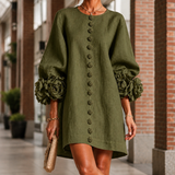 Elise Floral Cuff Dress - Olive Green