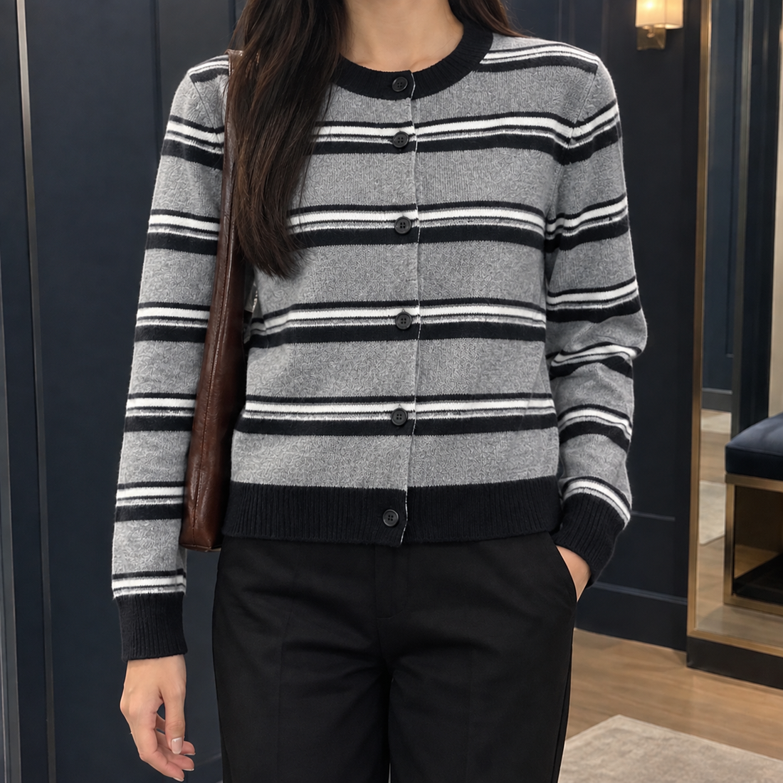 Florentine-Kate Striped Cardigan - Gray Strip