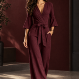 Olive-Hope Wrap Jumpsuit - Wine Red