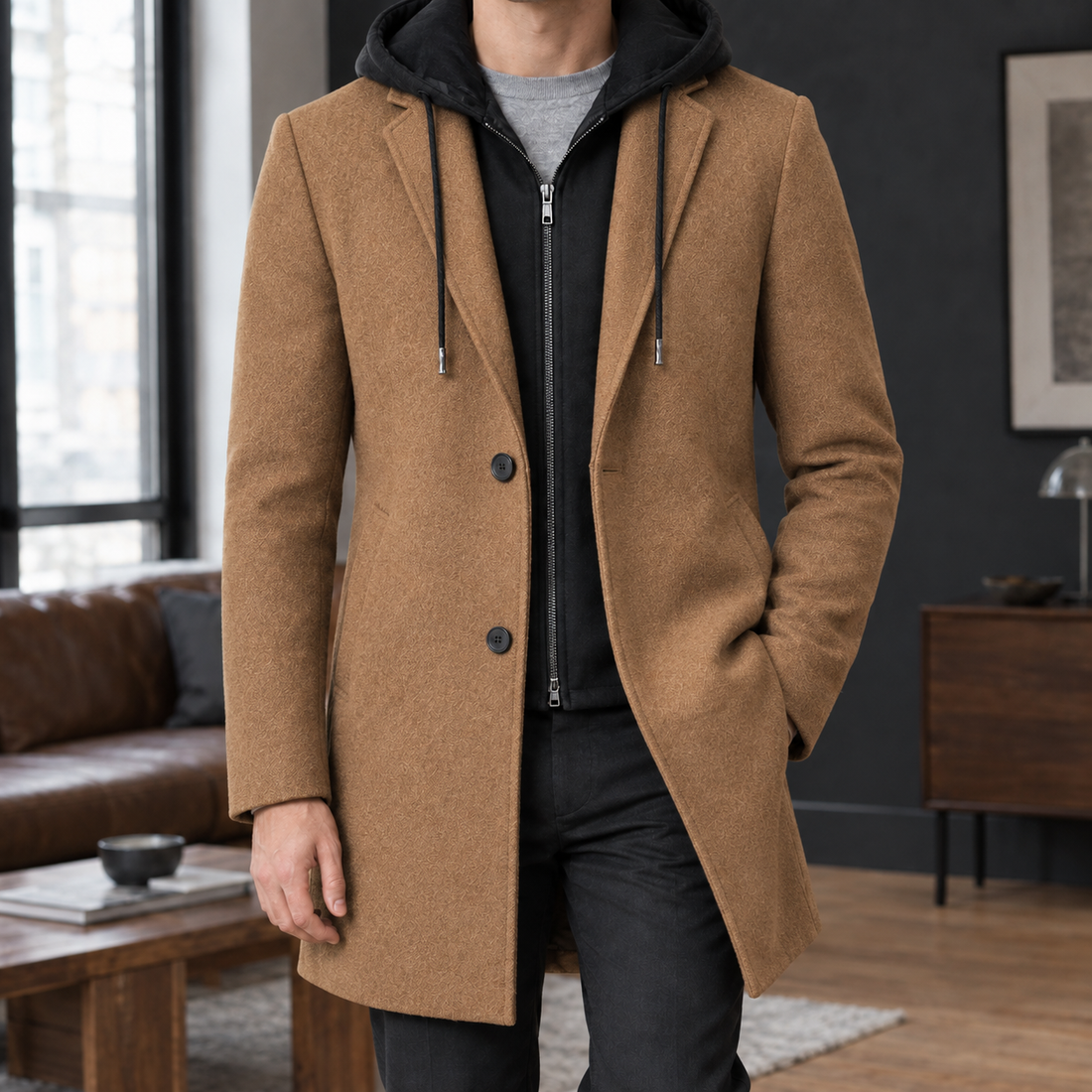 Vaughn Hooded Wool Coat - Camel