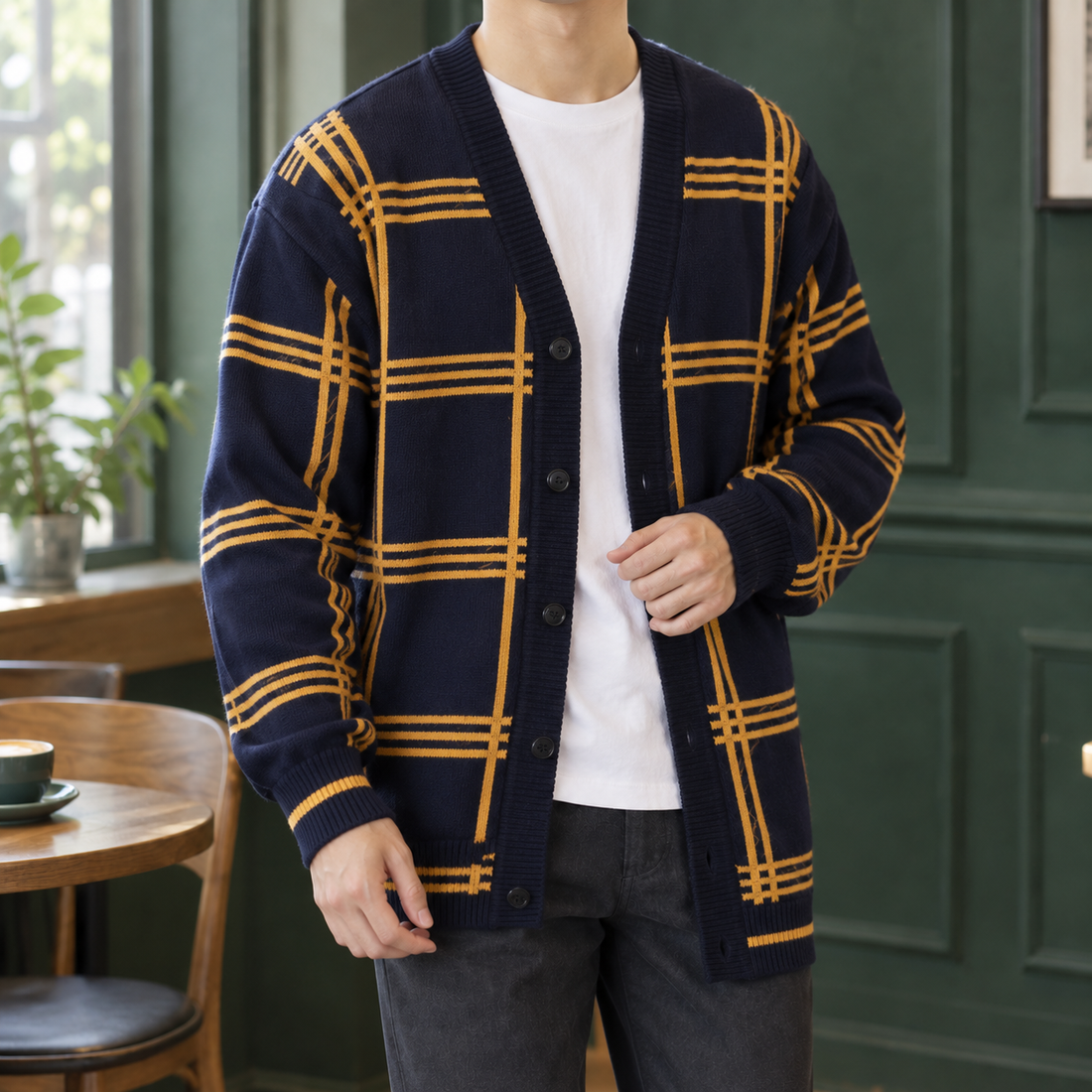 Peregrine Check Cardigan - Black Yellow