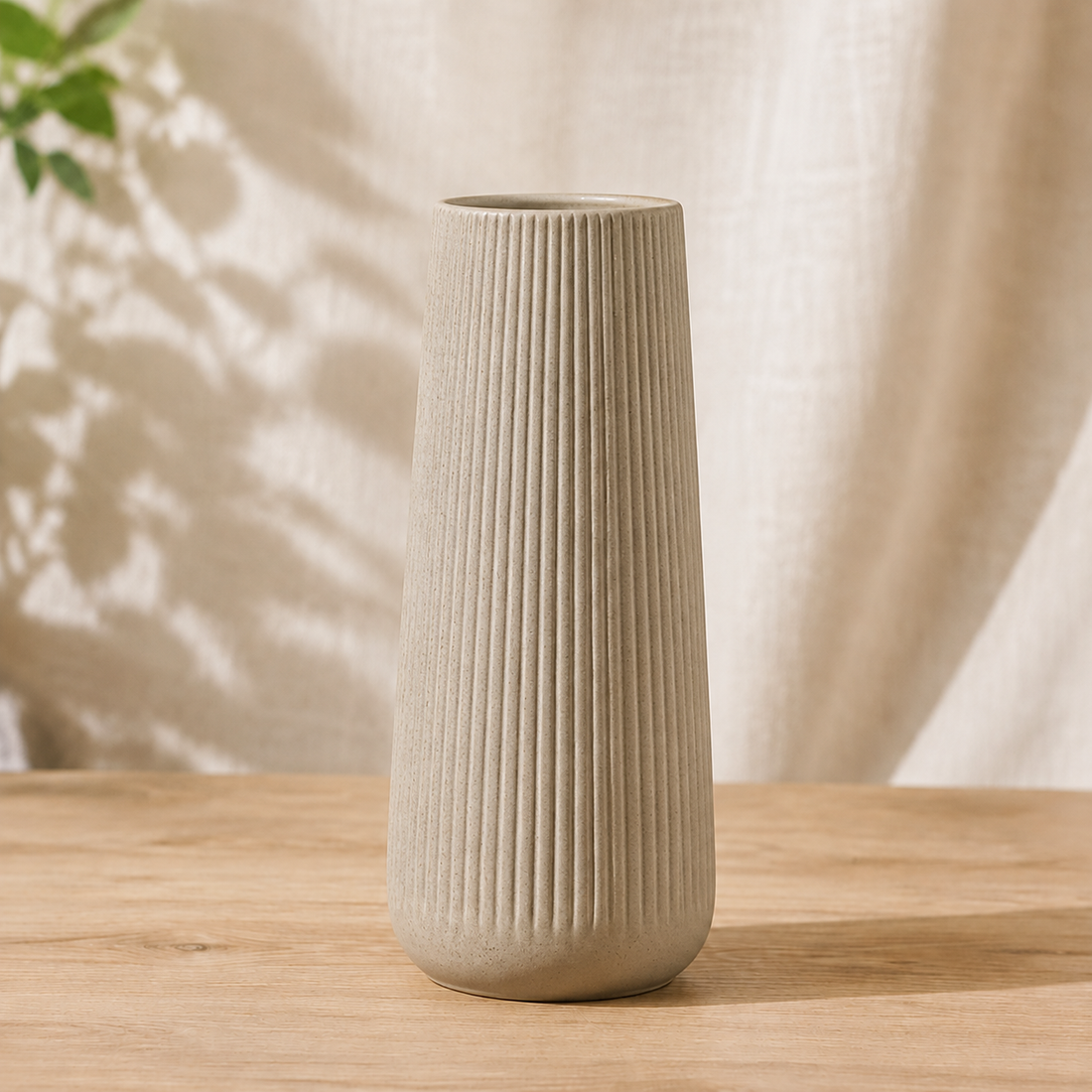 Amberley Ribbed Ceramic Vase - Frosted Khaki