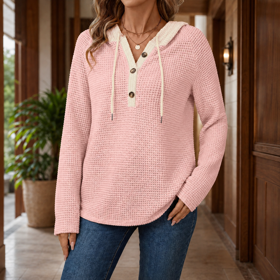 Honora-Rae Waffle Sweater - Pink