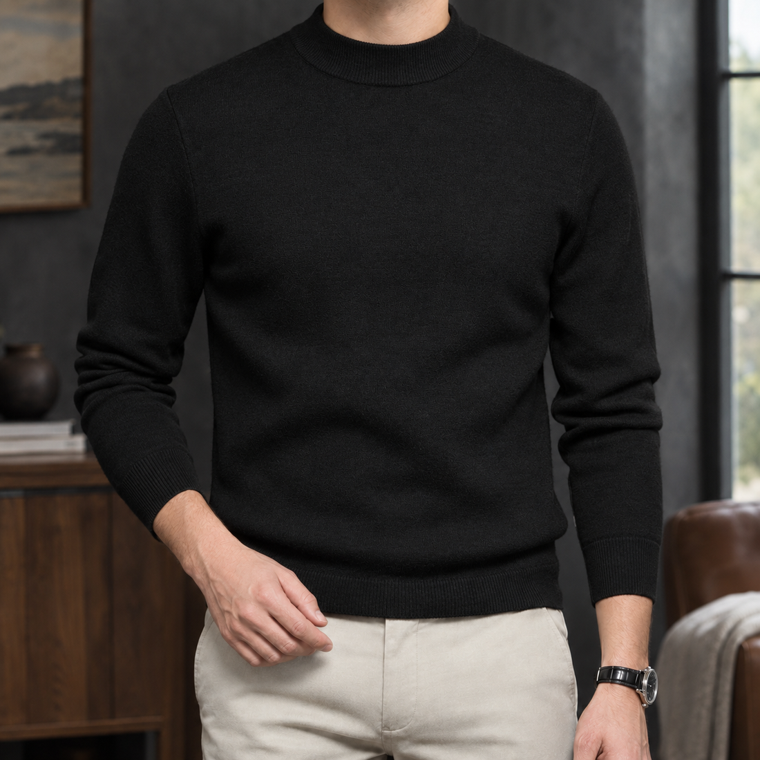 Caleb Mock Neck Sweater - Black