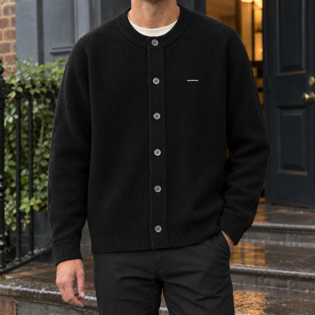 Dario Textured Cardigan - Black