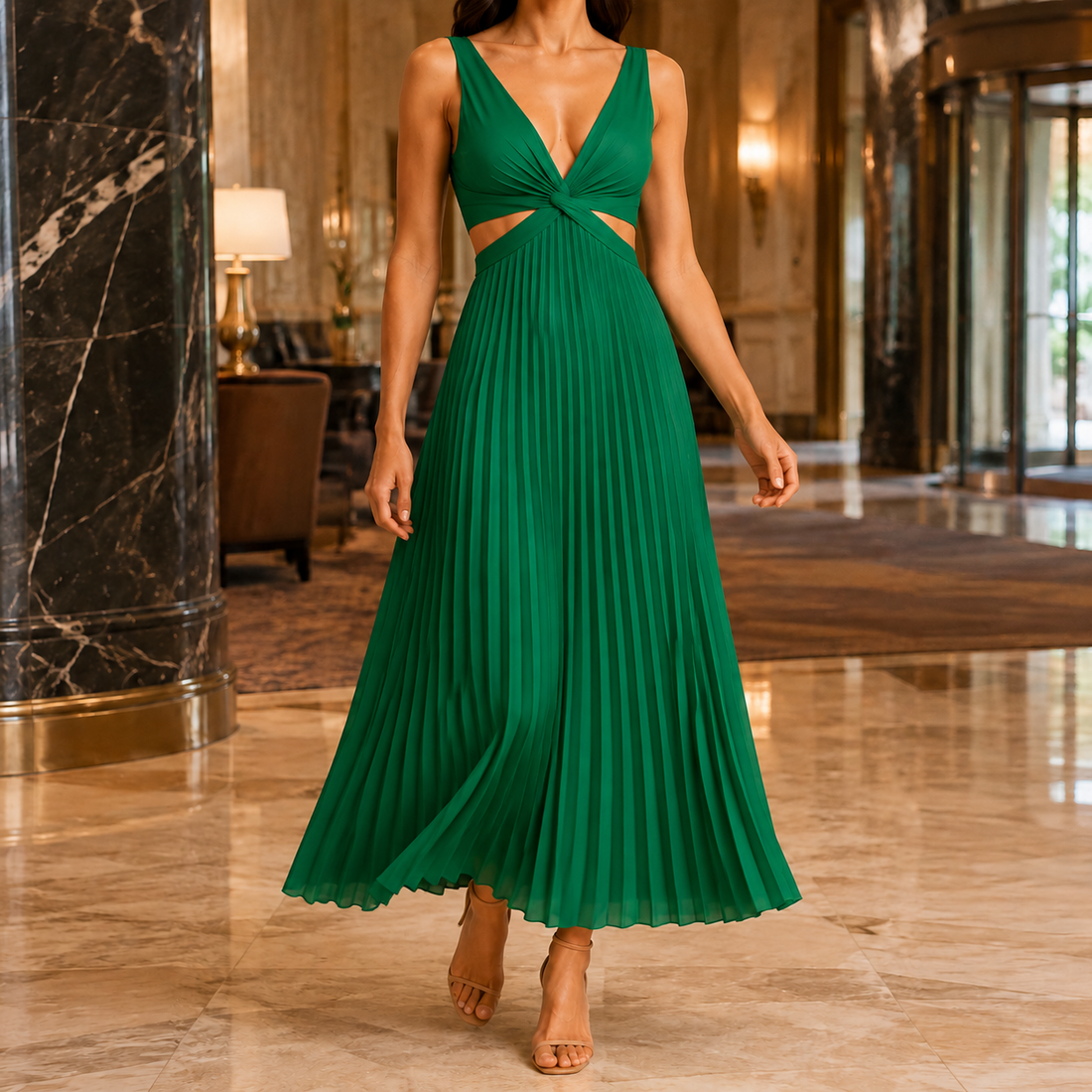 Clara-Jane Pleated Maxi Dress - Green